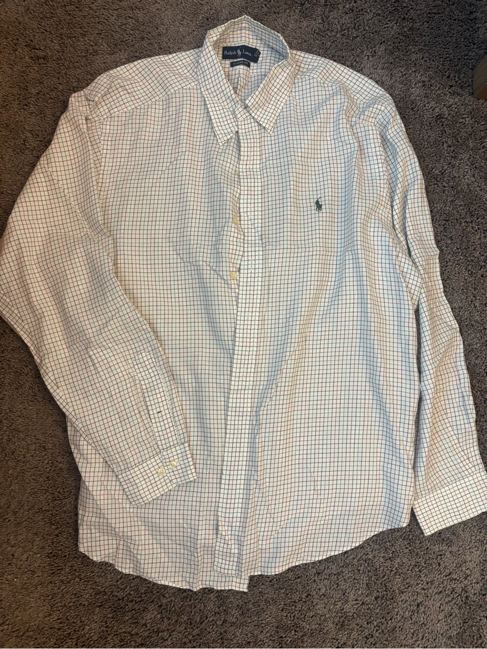 Ralph Lauren White Button-Down Shirt with Tan Windowpane Check